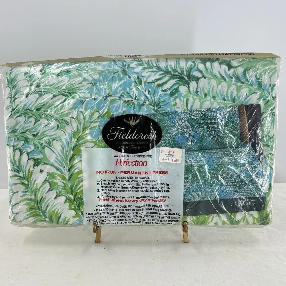 Fieldcrest Nature Walk Twin Fitted Sheet + Pillowcases NOS